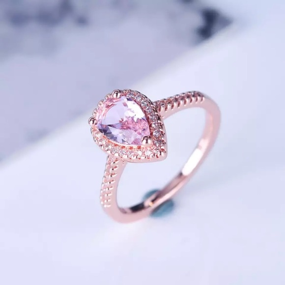 Jewelry - NEW 🌸 Rose Gold over Sterling Pink Pear cut Ring
